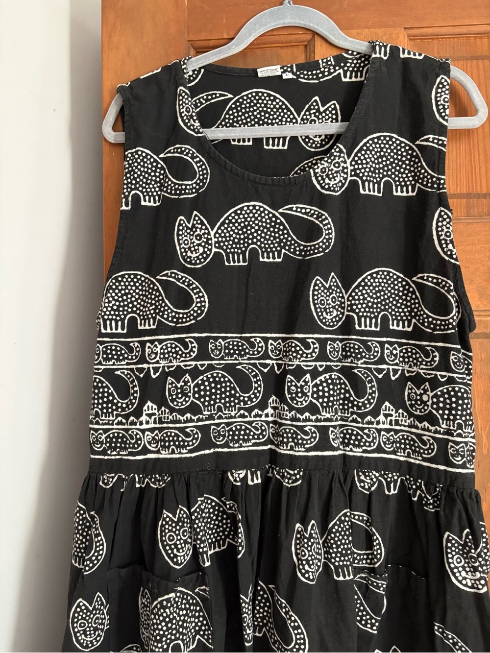 Vintage Large Novelty Cat Lady Print 100% Cotton Pullover Pinafore Sun Dress A16 - Picture 4 of 11